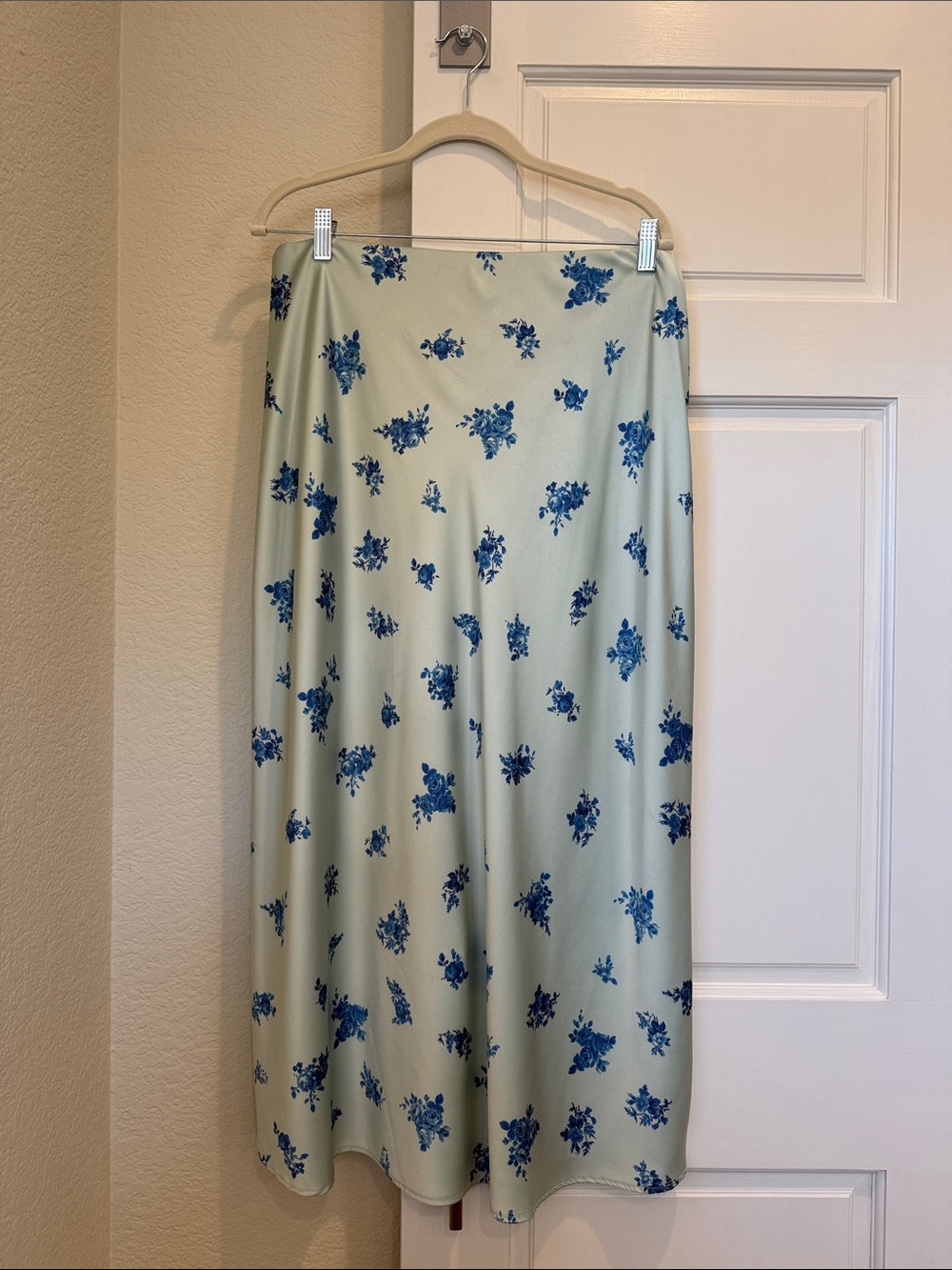 Rachel Zoe Green/Blue Maxi Skirt with Blue Floral Motif